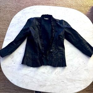 Generra Leather Jacket With ruffled Collar (XS)